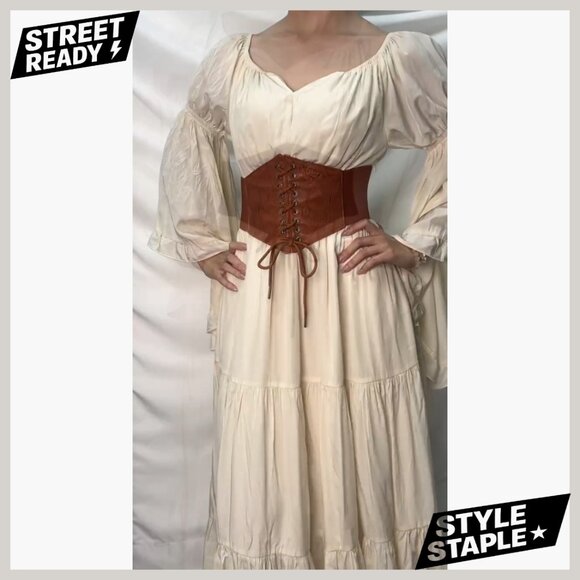 Leather Lace-Up Corset Belt Renaissance Waspie Waist Medium Size - Picture 6 of 7